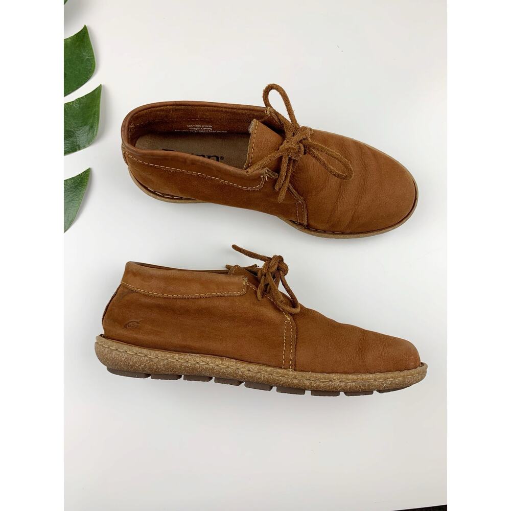 Born Nuala Booties Brown Nubuck Leather Lace Up Boots Shoes Women's 7.5 Boho